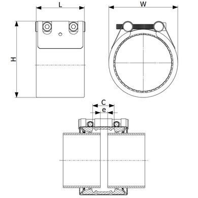 Хомут соединительный PAM HP Grip-S (W4) нержавеющий EPDM канализационный PAM-GLOBAL Ду 100