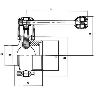 Затвор Баттерфляй для молочного соединения AISI 304 (DIN) EPDM Ду 25 (&Oslash; 28 мм) под приварку и резьбу