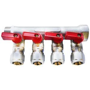 Колектор Fado латунний з кранами під металопластик (4 виходи Ду 16) ВЗ Ду 25