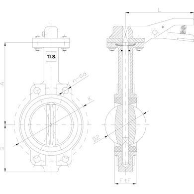 Затвор Баттерфляй D104 з чавунним диском (EPDM) T.I.S. Ду 40